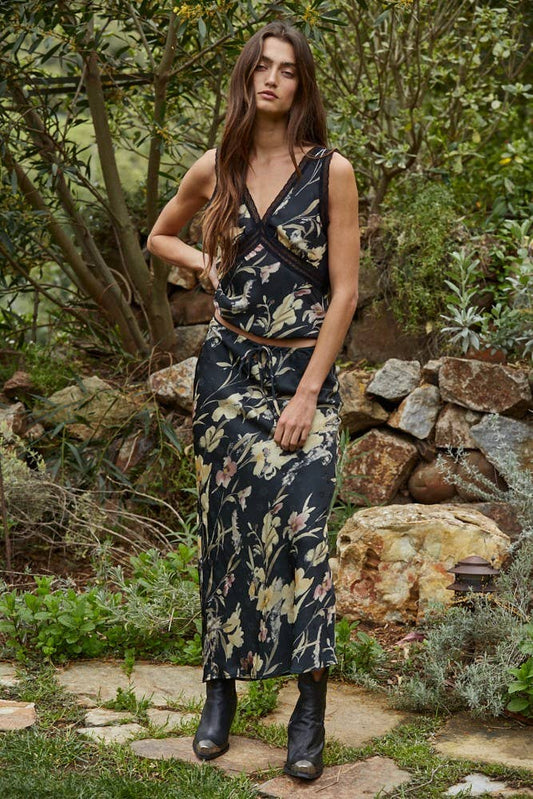Woven Floral Print Midi Skirt