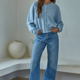 W2536 | Knit Polyester Acrylic Sweater Crew Neck Cardigan