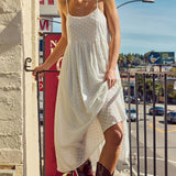 Embroidered Cotton Tie Back Midi Dress