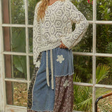 Round Neck Open Knitted Crochet Sweater