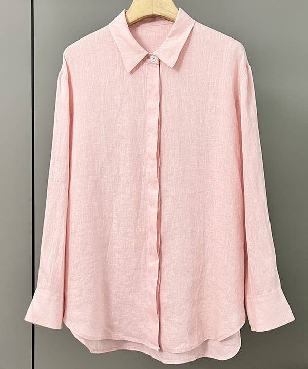 Cotton linen blend button down shirt
