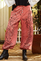 Floral Embroidered Twill Pants