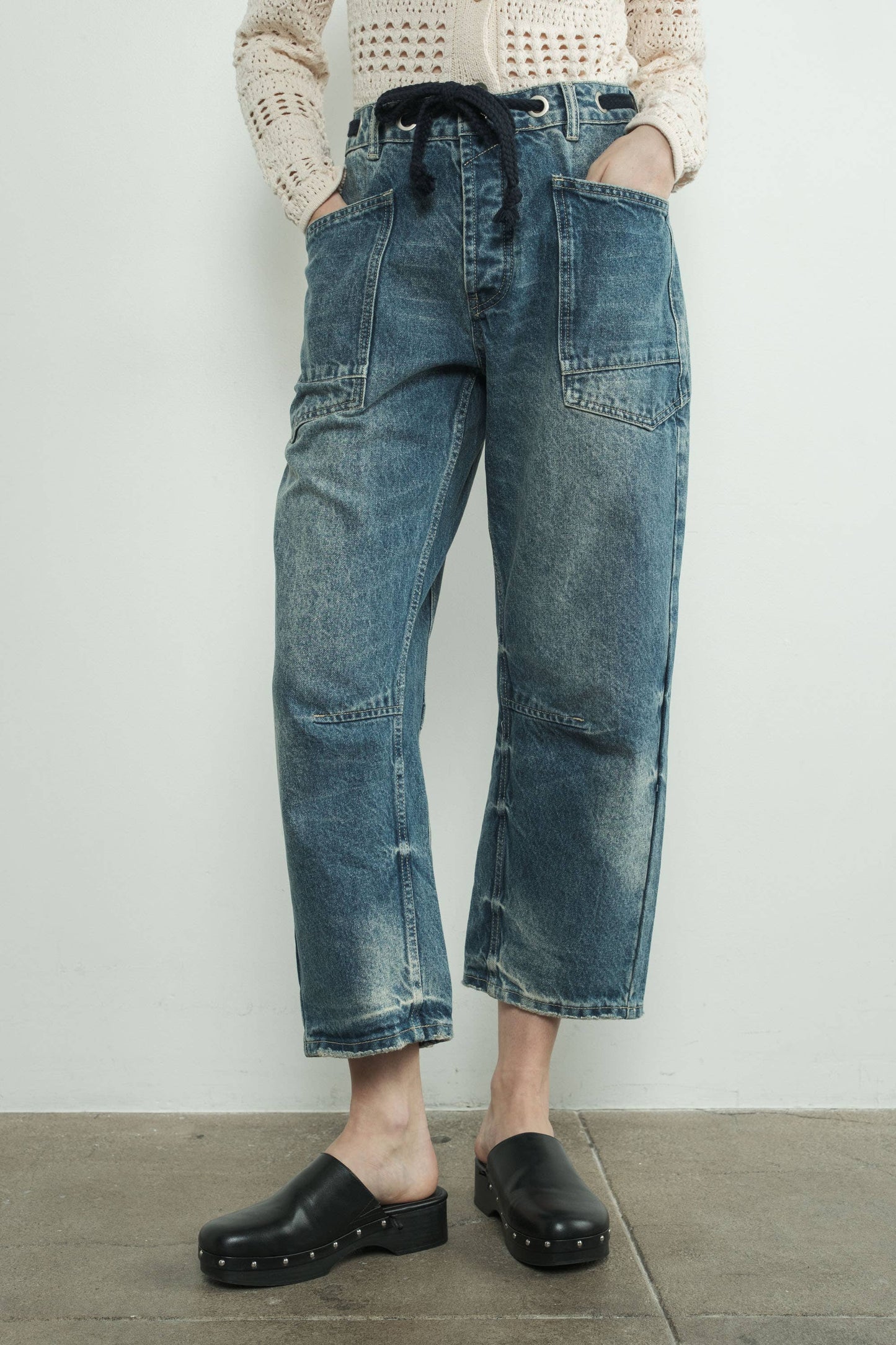 Barrel Denim Pants w/ Drawstring Waist