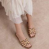 The Ena | Brown H Cutout Raffia Slide
