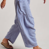 Striped Cotton Drawstring Harem Pants