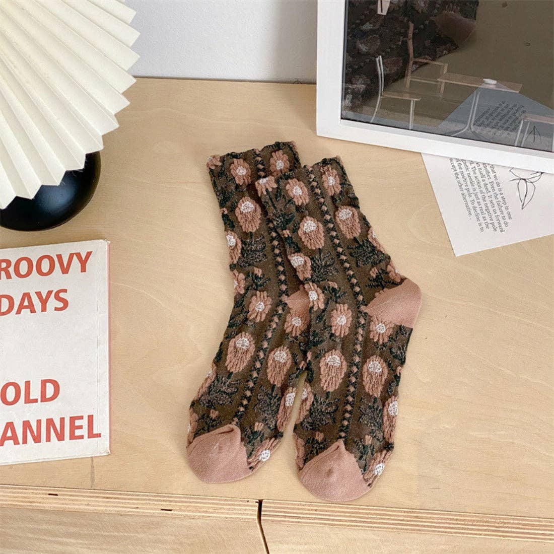 Vintage Embossed Floral Socks