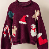Holiday Knit Sweater–Festive Motifs, Relaxed Fit
