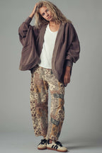 Washed Waffle Knit Hooded Cardigan