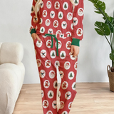 Stripe Christmas Print Henley Pullover and Jogger Pants Set