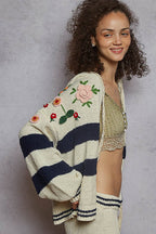Thick Striped & Floral Zip-Up