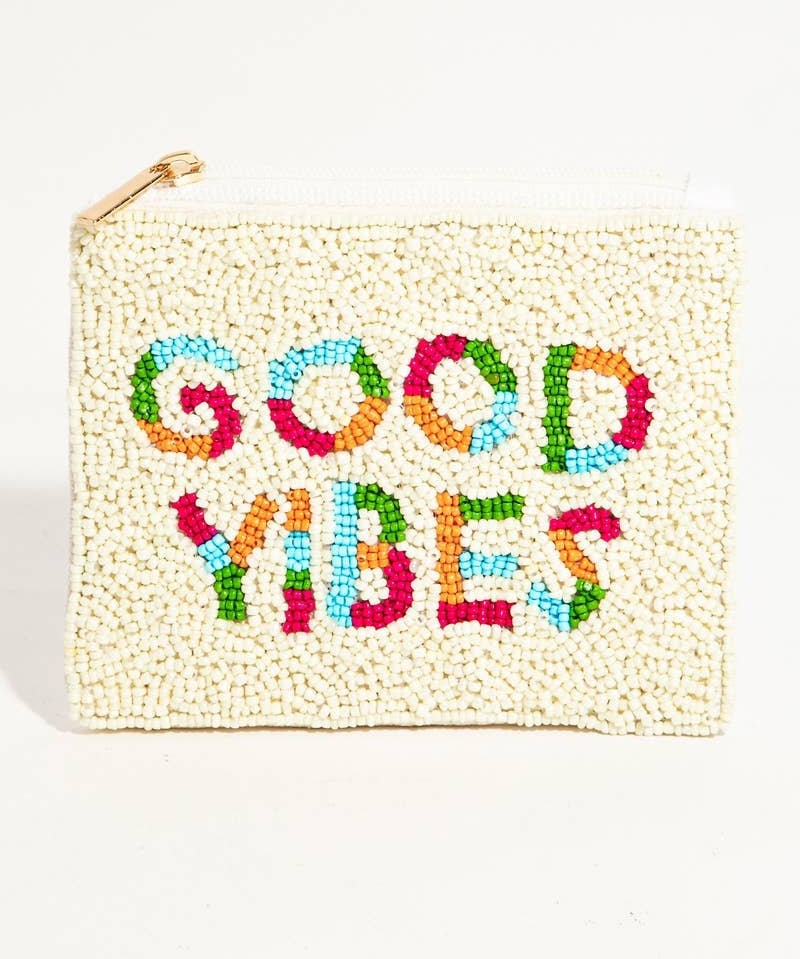 Colorful Good Vibes Beaded Coin Purse