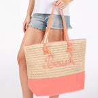 "Beach" Embroidered Crochet Tote Bag