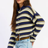 STRIPED FUNNEL NECK CARDIGAN