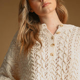 T6979ST   CABLE SWEATER HALF BUTTON UP PULLOVER TOP