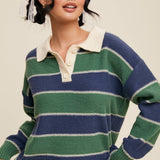Striped Knit Polo Sweater