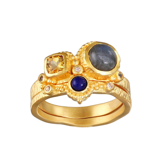 Citrine, Labradorite, Lapis, and White Topaz Cluster Ring