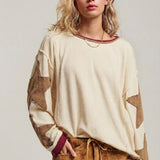 Raw Seam Star Patch Slouchy Knit Top