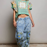 Vintage Floral Artisan Embroidered Twill Jogger Pants