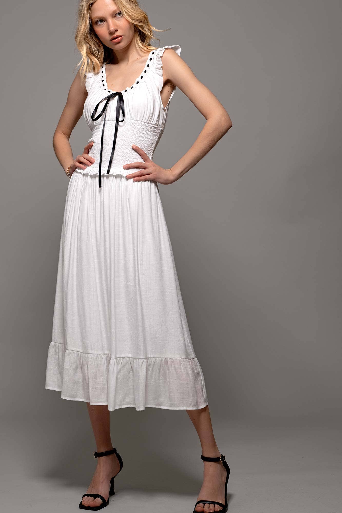 Vintage-Inspired Smocked Ruffle Dotted Dress