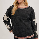 Star Sleeved Washed Knit Pullover