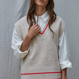 Knit Sweater Vest Top With Printed Striped Detail