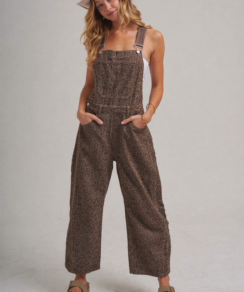 VINTAGE LEOPARD OVERALL JUMPSUIT WITH BARREL LEG SILHOUETTE