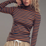 Striped Turtleneck Knit Top