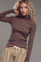 Striped Turtleneck Knit Top