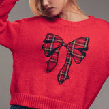 Plaid Bow Patch  Knit Sweater