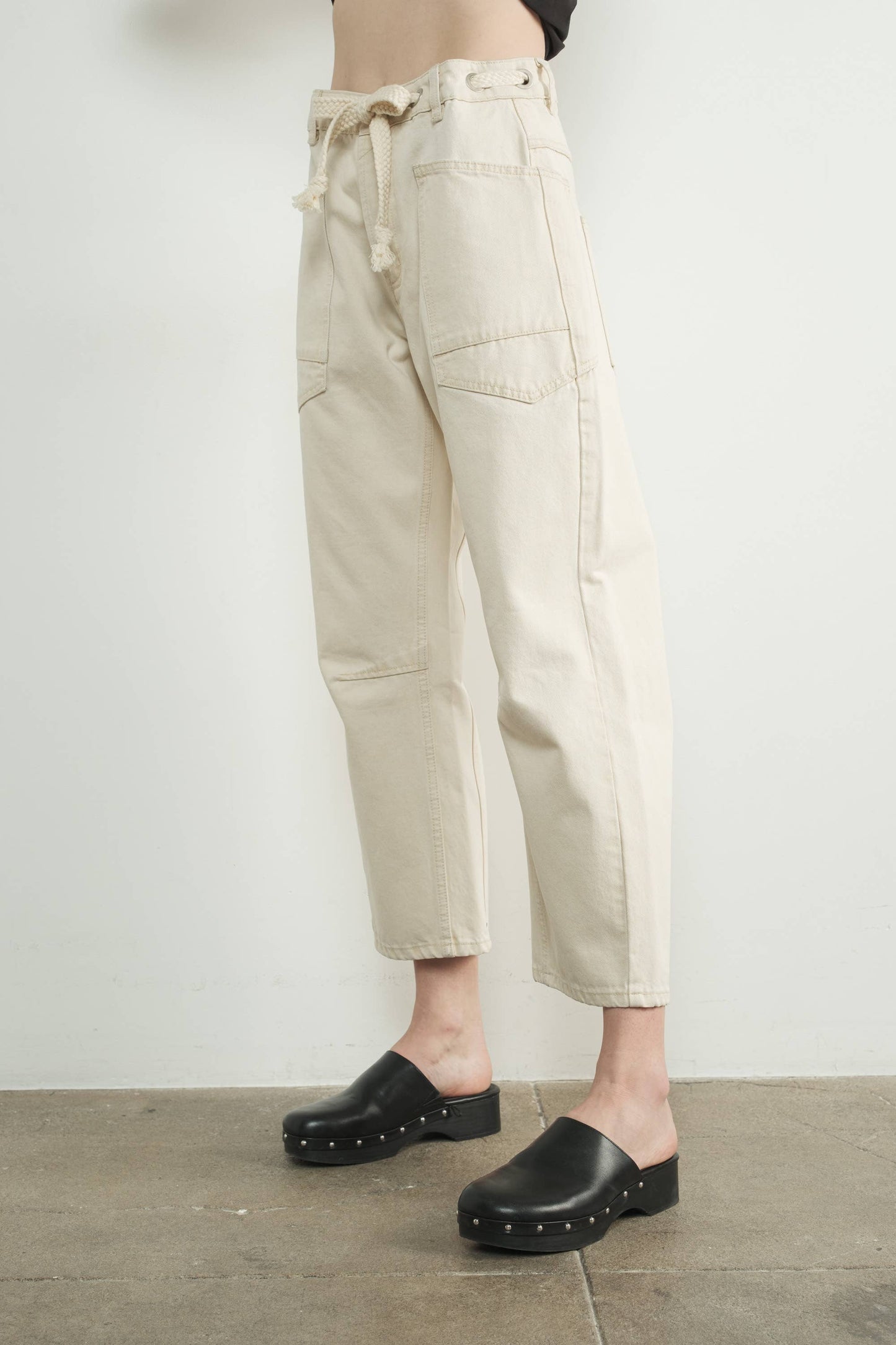 Barrel Denim Pants w/ Drawstring Waist