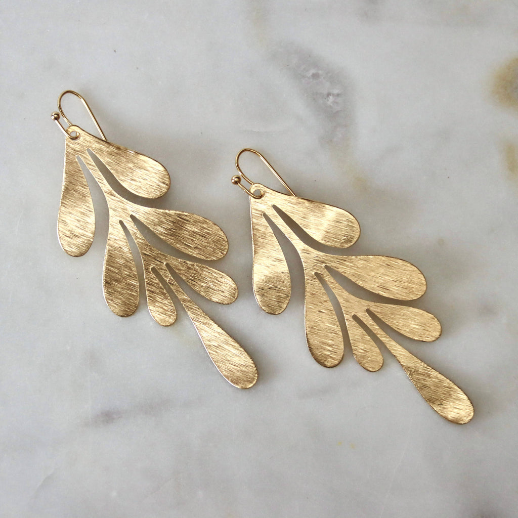 Brass Leaf Statement Earrings