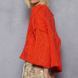 Round Neck Quarter Sleeve Cropped Sweater