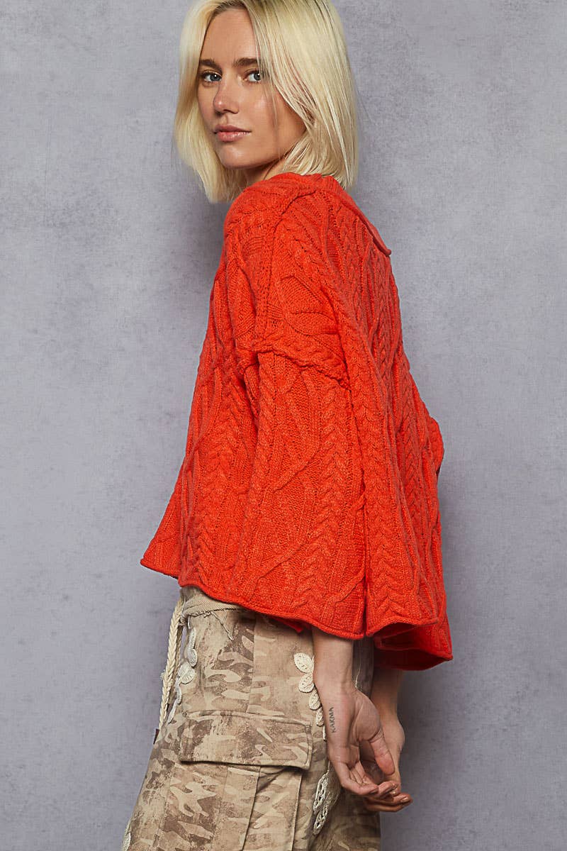 Round Neck Quarter Sleeve Cropped Sweater