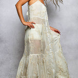Sleeveless Round Neck Tassel Shoulder Tie Woven Maxi Dress