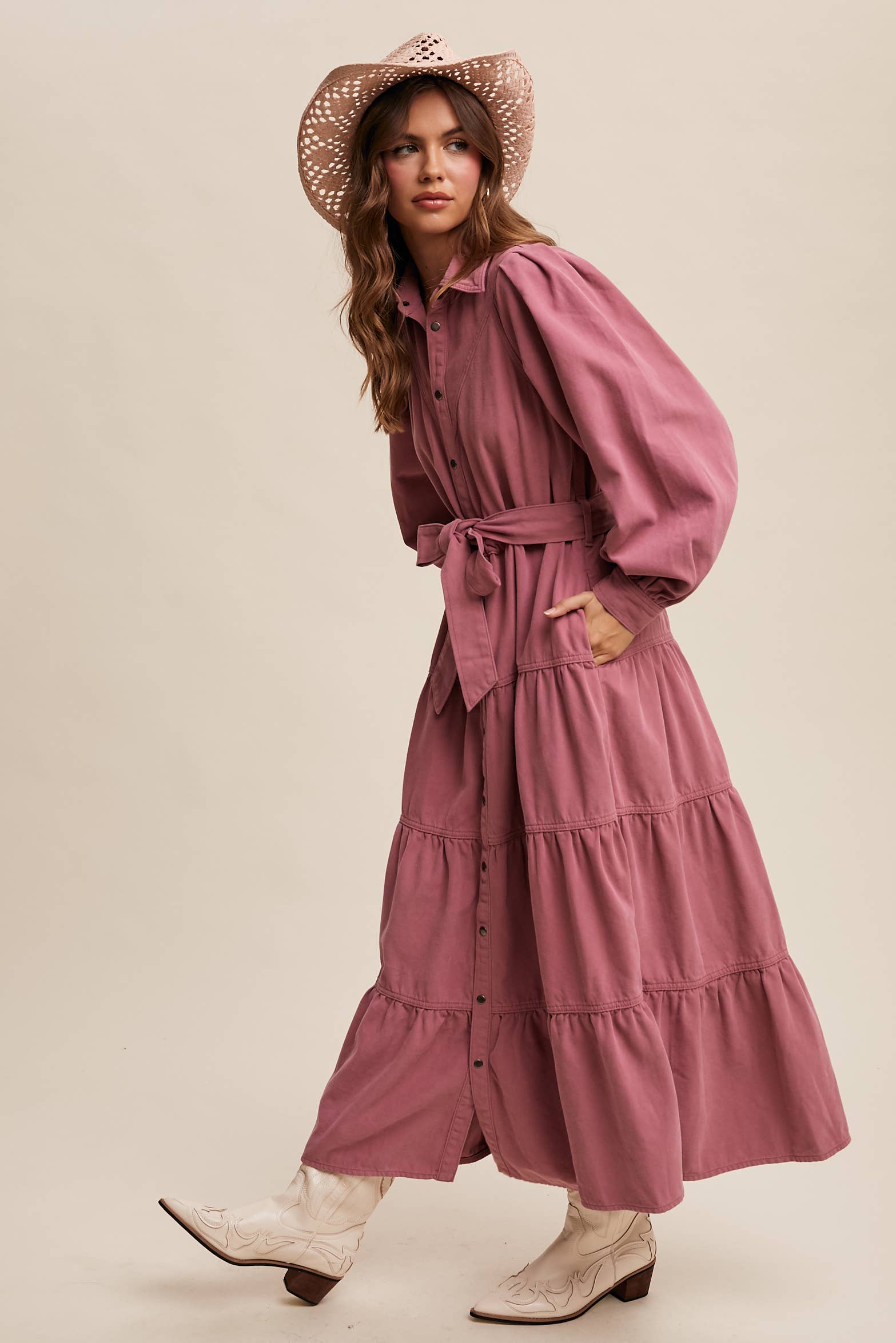 Utility Tiered Denim Midi Dress