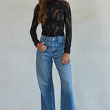 Knit Seamless Jacquard Mock Neck Long Sleeve