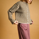 J7562   STRIPED BUTTON FRONT SWEATER CARDIGAN