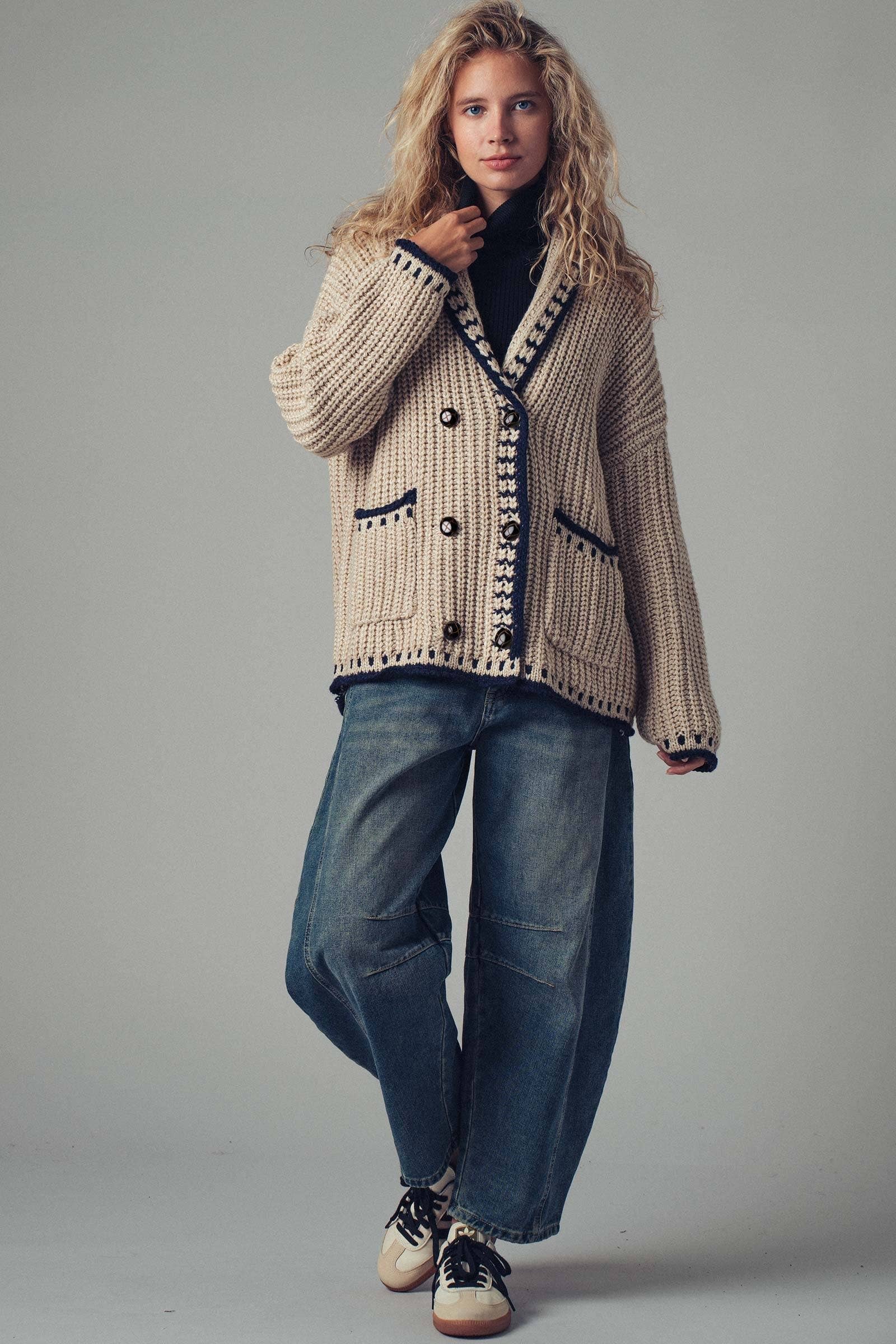 Chunky Knit Oversized Contrast Cardigan