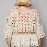 Floral Eyelet Cropped Blouse