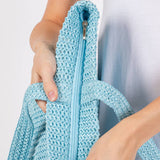 Solid Crochet Straw Tote Bag