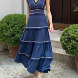 V-Neck Tassel Panels Maxi Dress