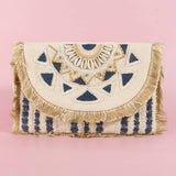 Beaded Fringe Trim Mandala Clutch Bag