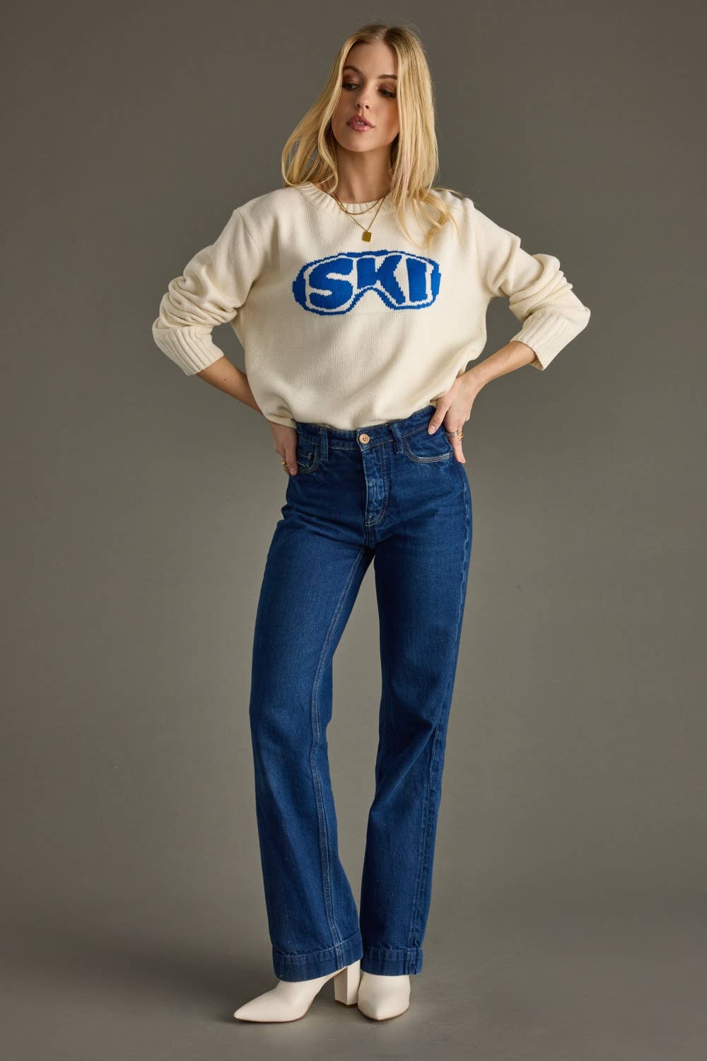 Cream "Ski" Goggle Sweater