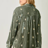 Embroidery Velvet Collared Shirt
