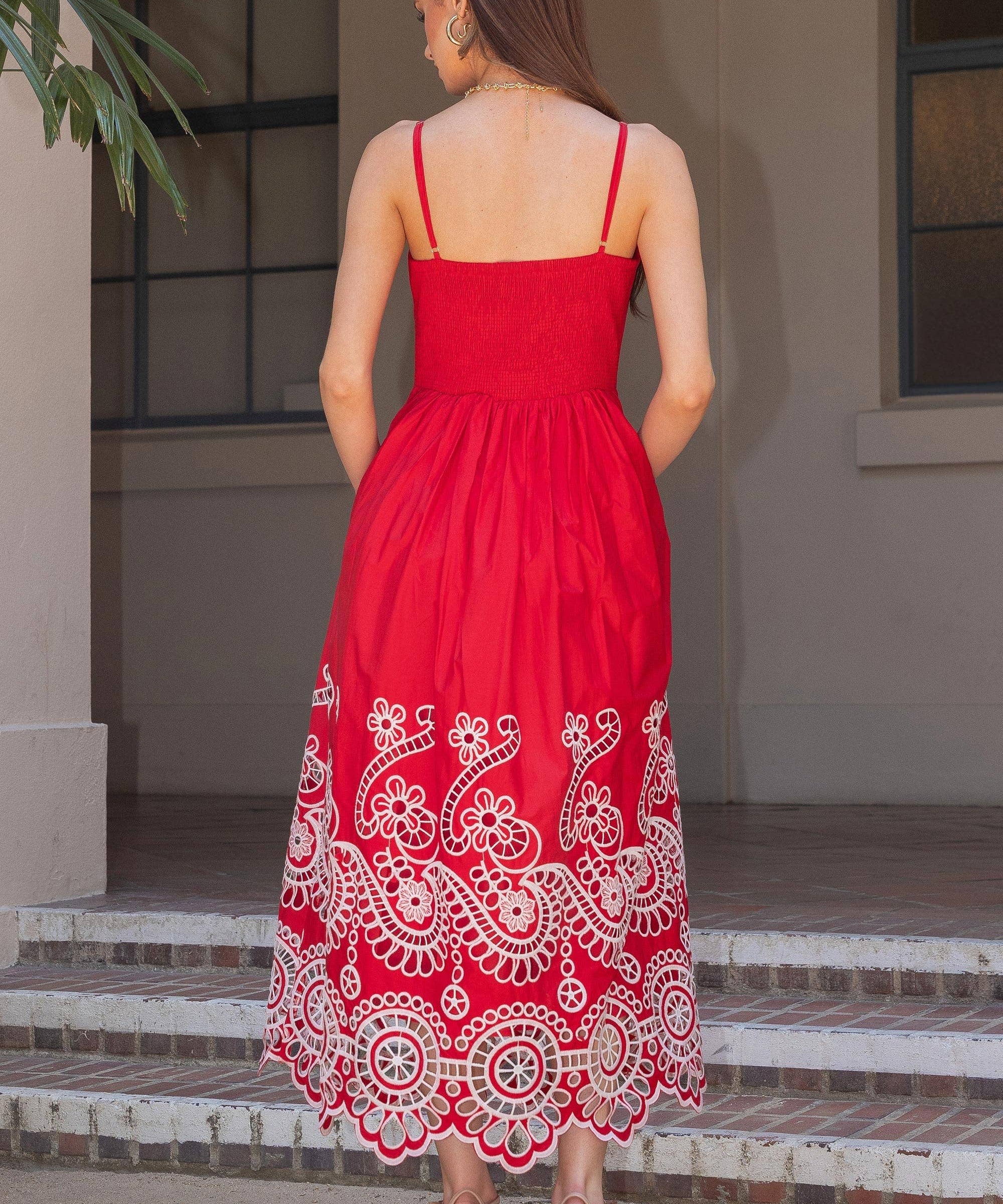Scalloped Eyelet Embroidered Midi Dress