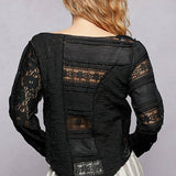 Long Sleeve Round Neck Lace Texture Knit Slim Fit Top