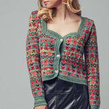 Vintage Floral Jacquard Knit Cardigan