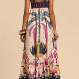 Tropical Print Thin Strap Flare Dress