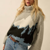 Mountains Fuzzy Jacquard-Knit Turtleneck Sweater