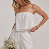 EYELET LACE CROPPED CAMI TOP AND WIDE LEG PANTS SUMMER SET